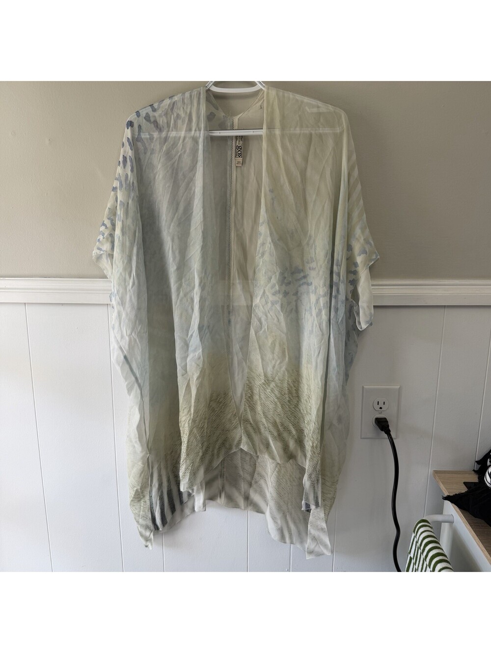 Go By GoSilk 100% Silk Cream LeopardGreen/Blue Tie Dye Duster Kimono Coverup O/S